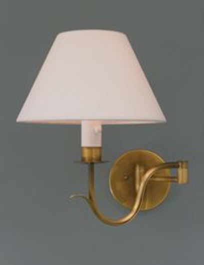 Picture of BRASS PATINA REPOUSSE’ LAMP WITH SILK LINEN SHADE AND CANDLE CUP