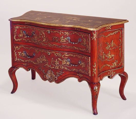 Picture of LOUIS XVI STYLE RED AND BLACK CHINOISERIE COMMODE