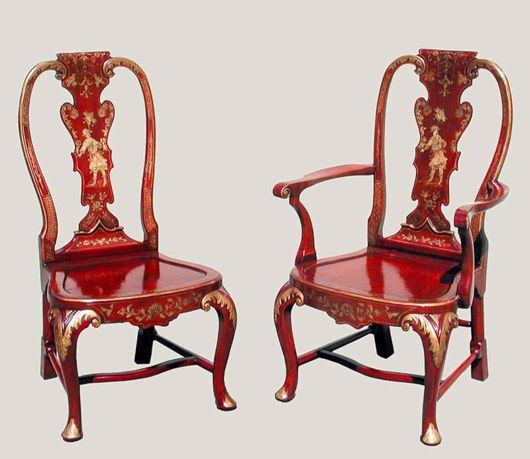 Picture of QUEEN ANNE STYLE RED AND GOLD LACQUER DINING CHAIR