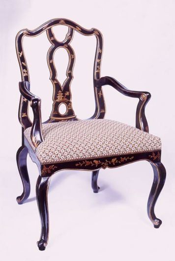 Picture of GEORGE III STYLE BLACK AND GOLD LACQUERED DINING CHAIR